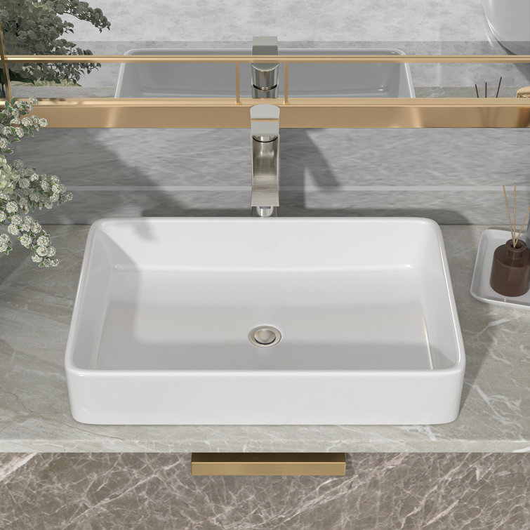 Beslend 16'' White Ceramic Rectangular Vessel Bathroom Sink Wayfair